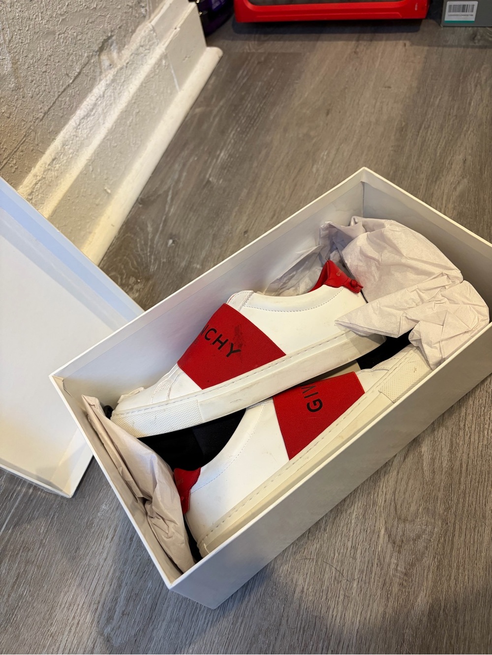 Givenchy White Sneakers with Red Elastic Strap